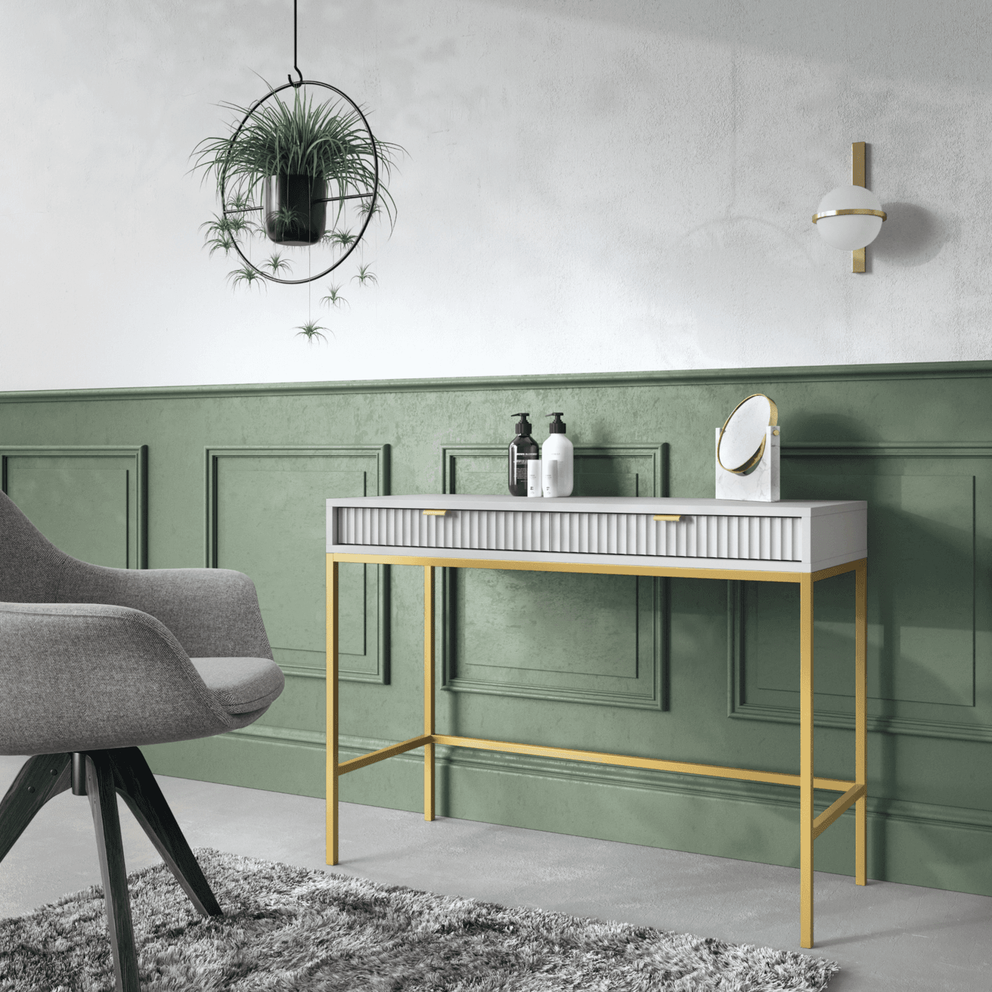 Toaletka Crow 104 cm szara + złoty stelaż - zdjęcie 2