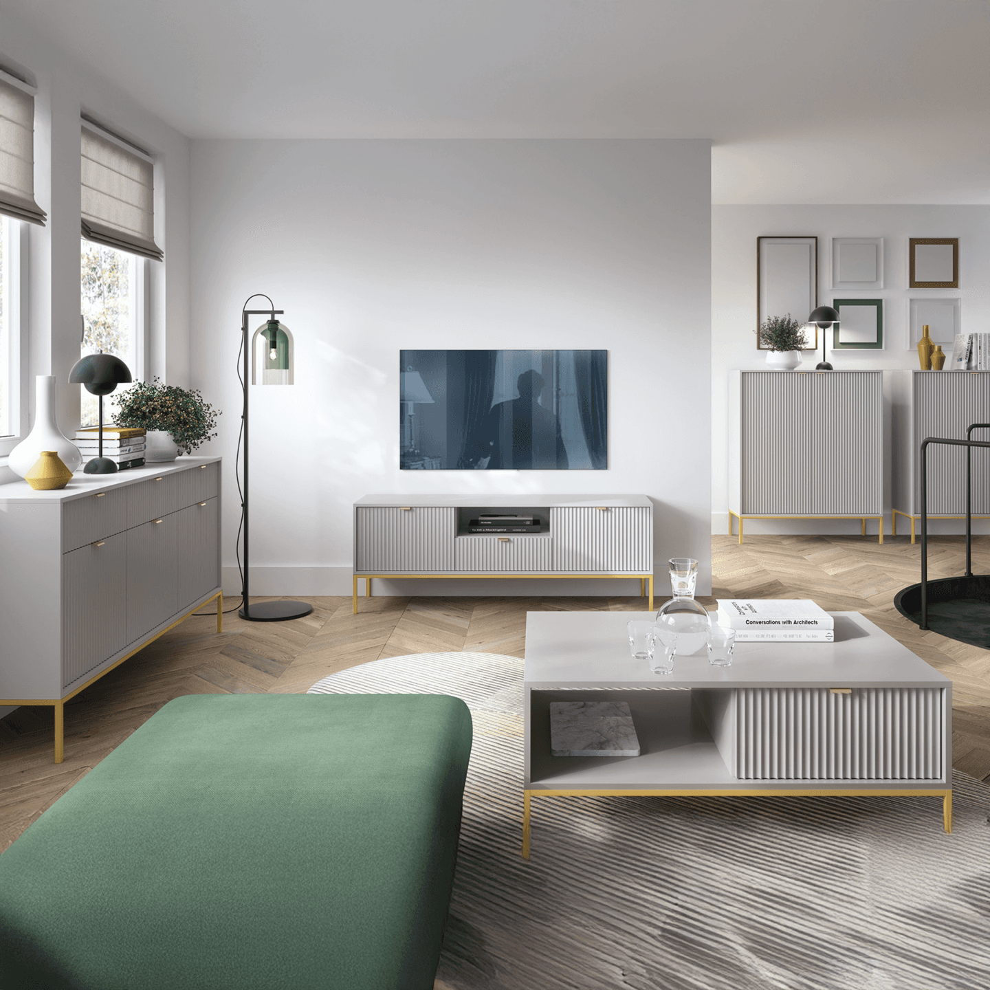 Toaletka Crow 104 cm szara + złoty stelaż