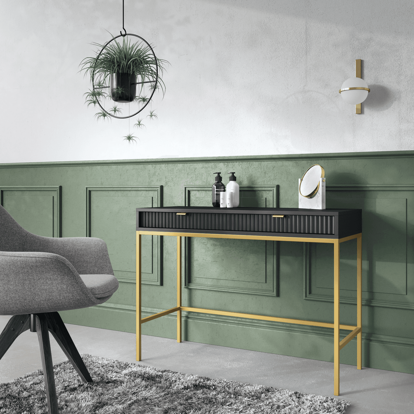 Toaletka Crow 104 cm czarna + złoty stelaż - zdjęcie 2