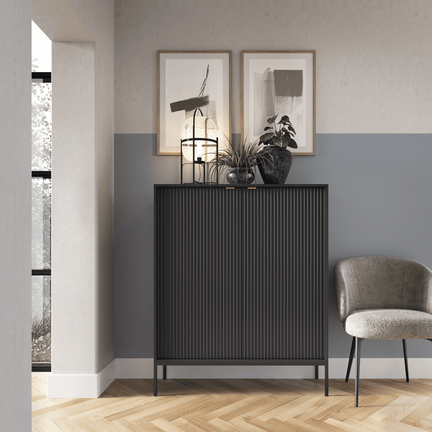 Komoda wysoka 104 cm Crow czarna + czarne nóżki