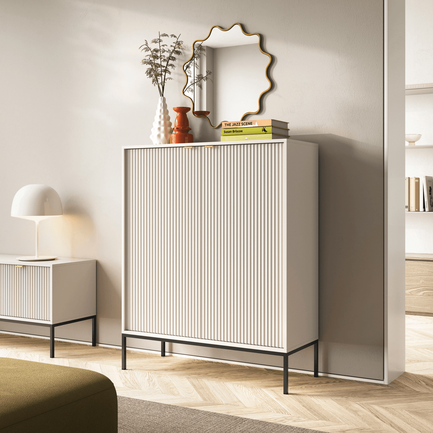 Komoda wysoka 104 cm Crow kaszmir + czarne nóżki