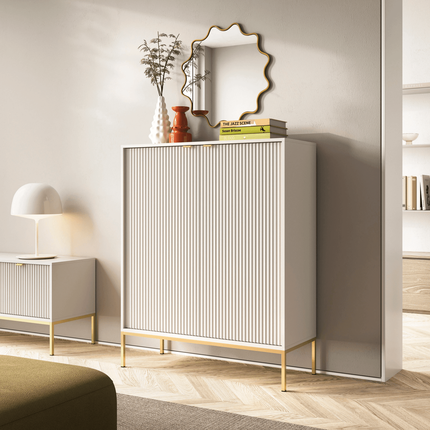 Komoda wysoka 104 cm Crow kaszmir + złote nóżki