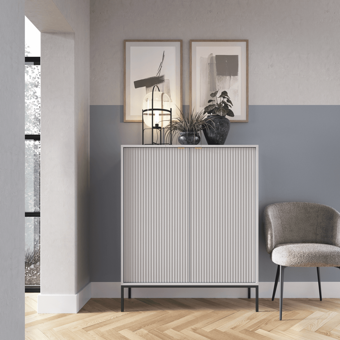 Komoda wysoka 104 cm Crow szary + czarne nóżki