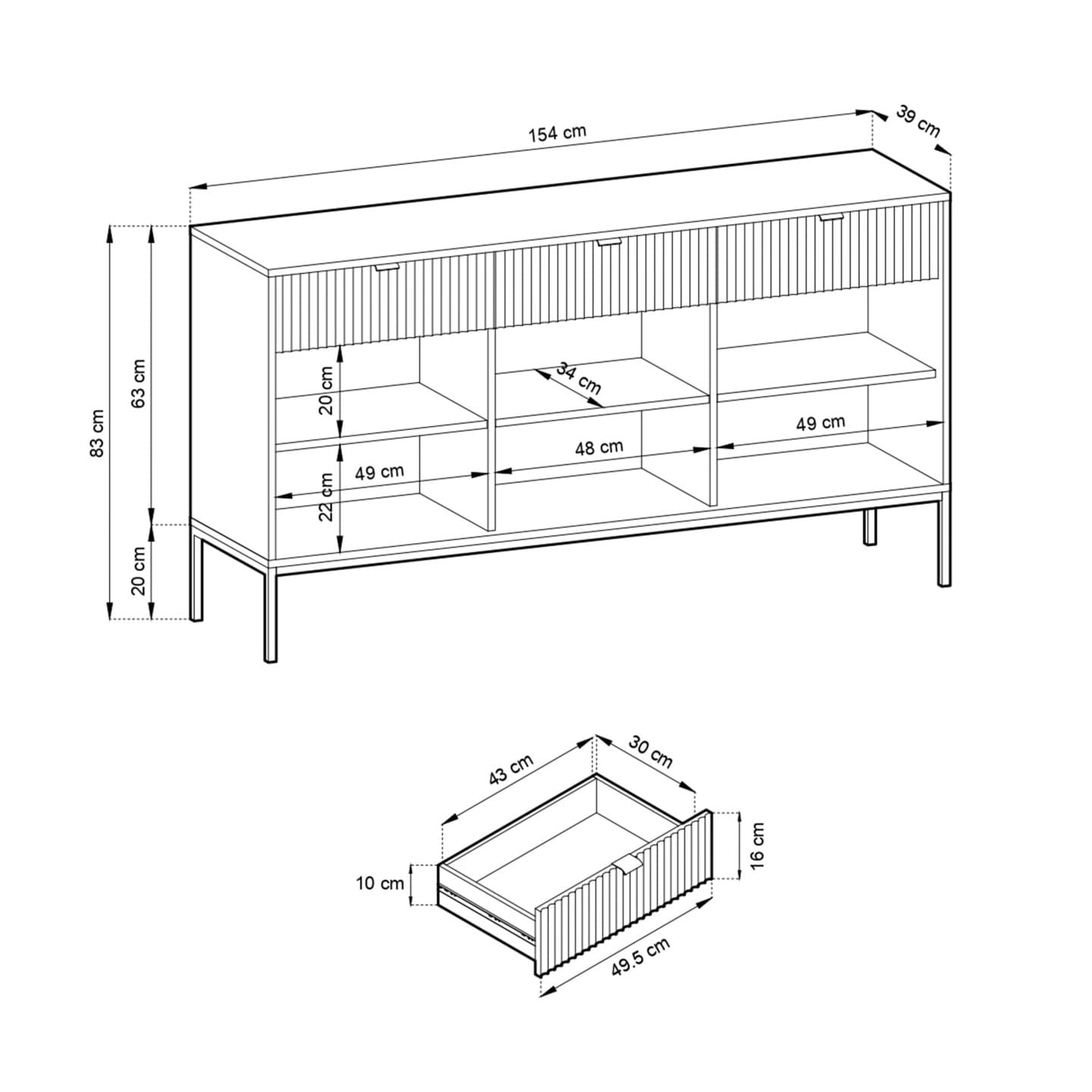 Komoda 154 cm Crow labrador + złote nóżki