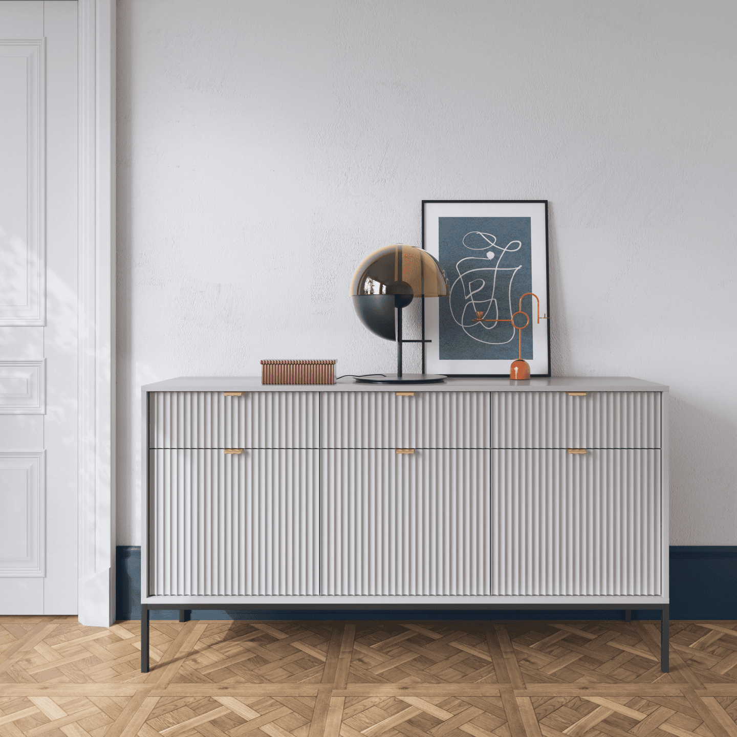 Komoda 154 cm Crow szara + czarne nóżki