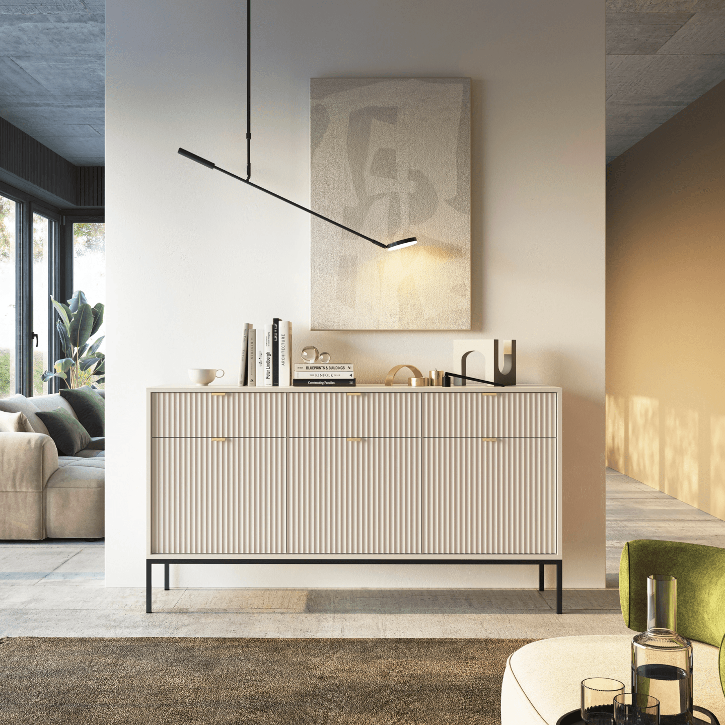 Komoda 154 cm Crow kaszmir + czarne nóżki