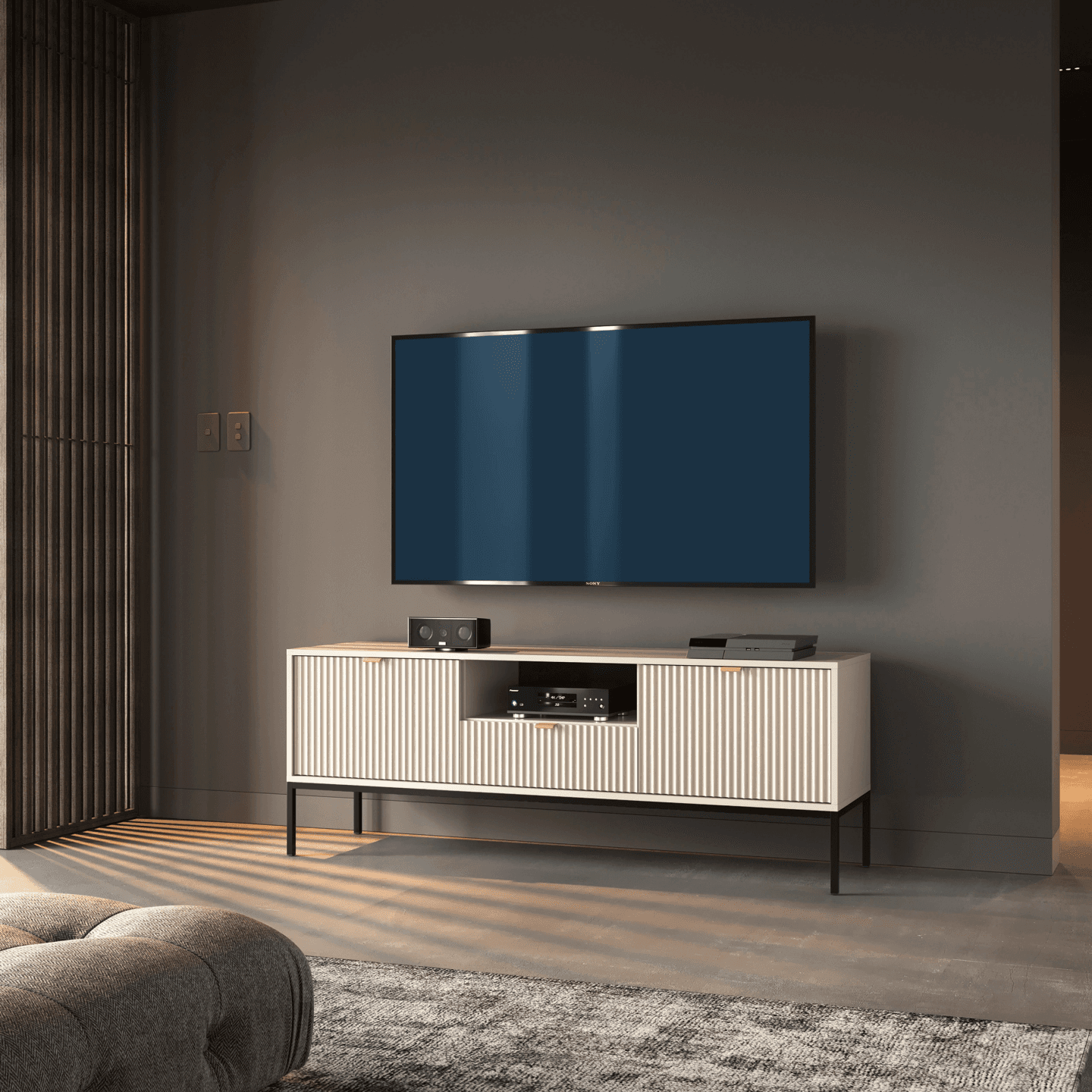 Szafka RTV Crow 154 cm kaszmir + czarne nóżki