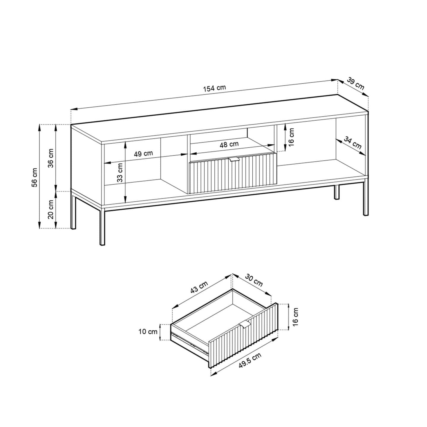 Szafka RTV Crow 154 cm kaszmir + złote nóżki