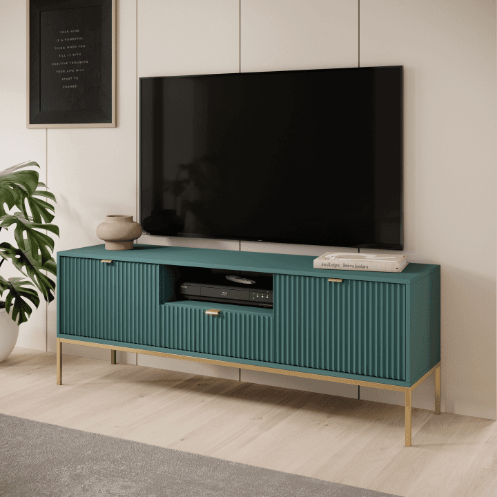 Szafka RTV Crow 154 cm labrador + złoty stelaż - zdjęcie 2