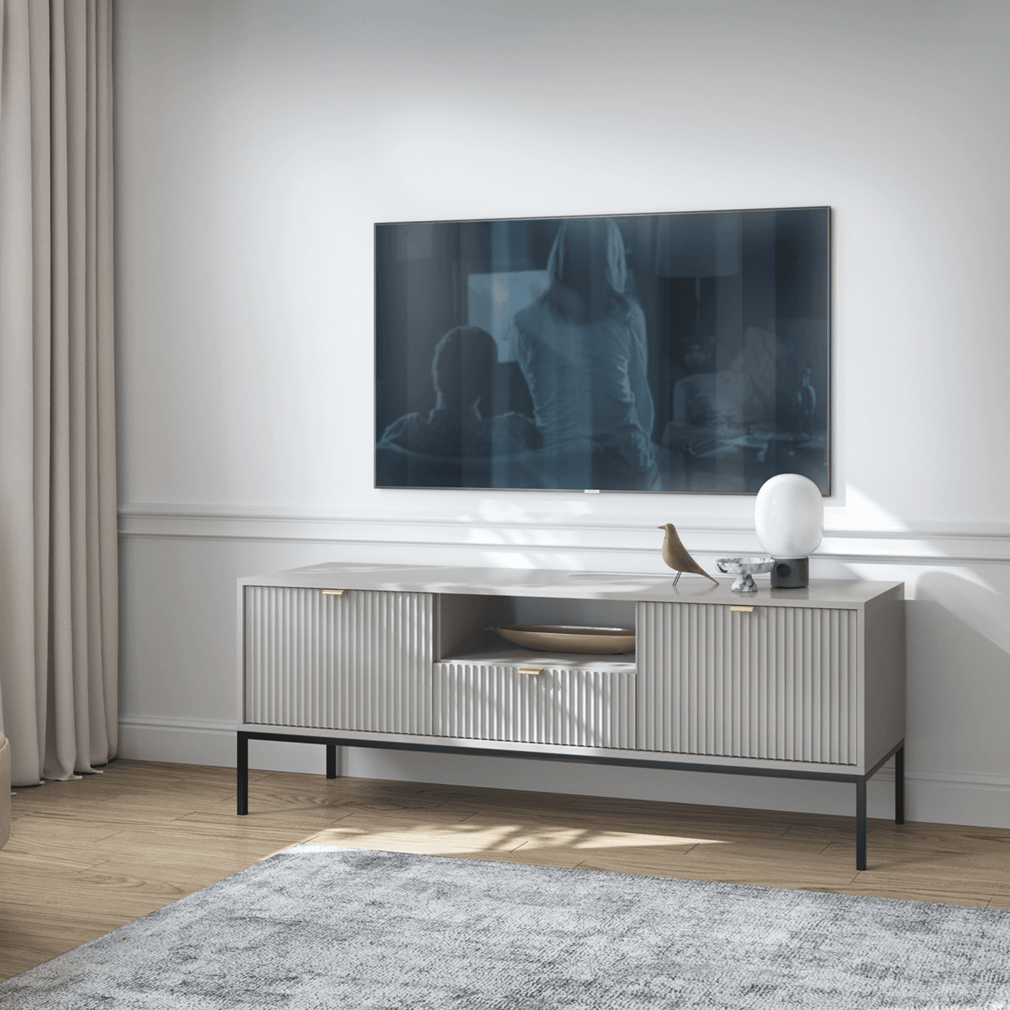 Szafka RTV Crow 154 cm szara + czarne nóżki