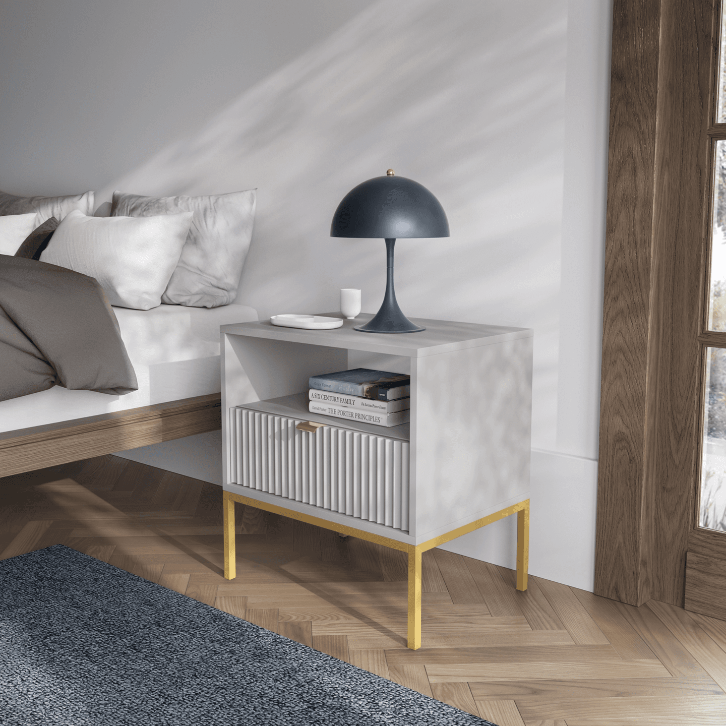 Stolik nocny Crow szary + złote nóżki