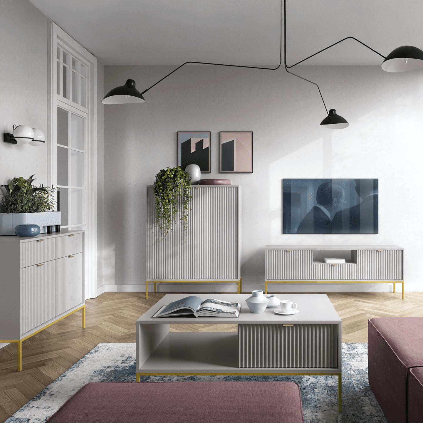 Stolik nocny Crow szary + złote nóżki