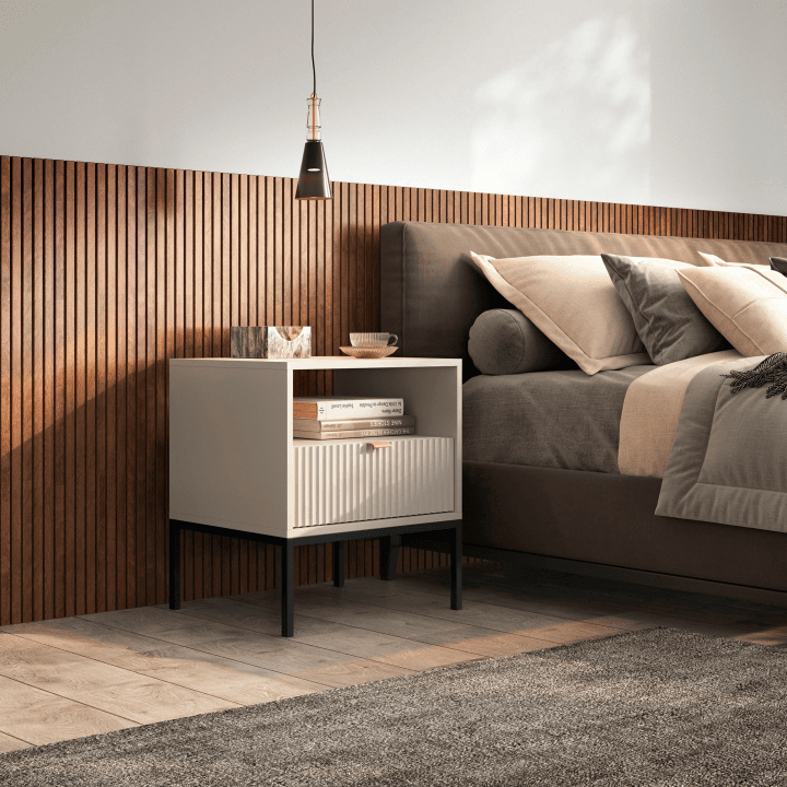 Stolik nocny Crow 54 cm kaszmir + czarny stelaż - zdjęcie 2