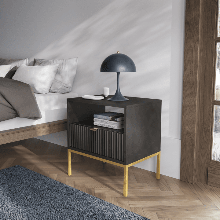 Stolik nocny Crow 54 cm czarny + złoty stelaż - zdjęcie 2