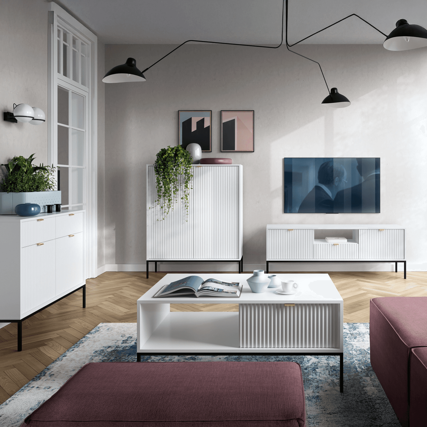 Stolik nocny Crow 104 cm biała + czarne nóżki