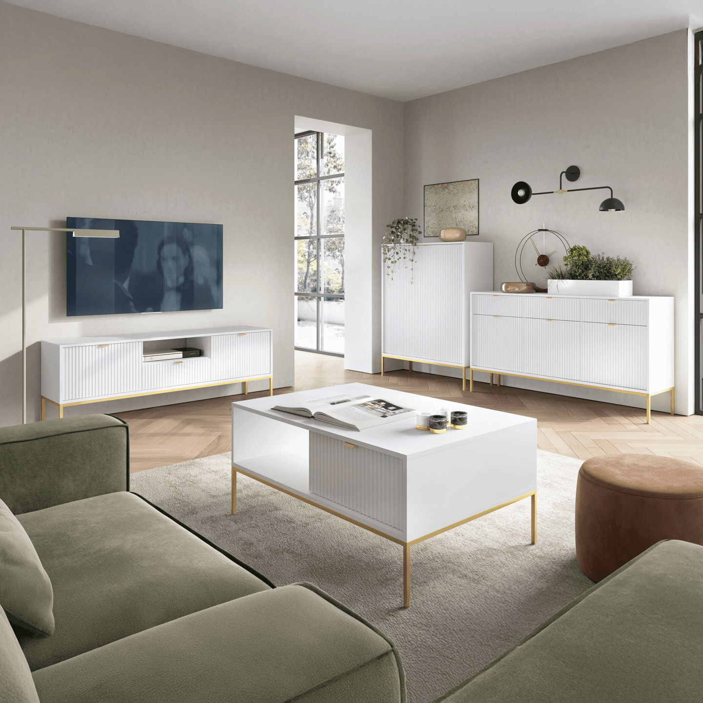 Stolik nocny Crow 104 cm biała + złote nóżki