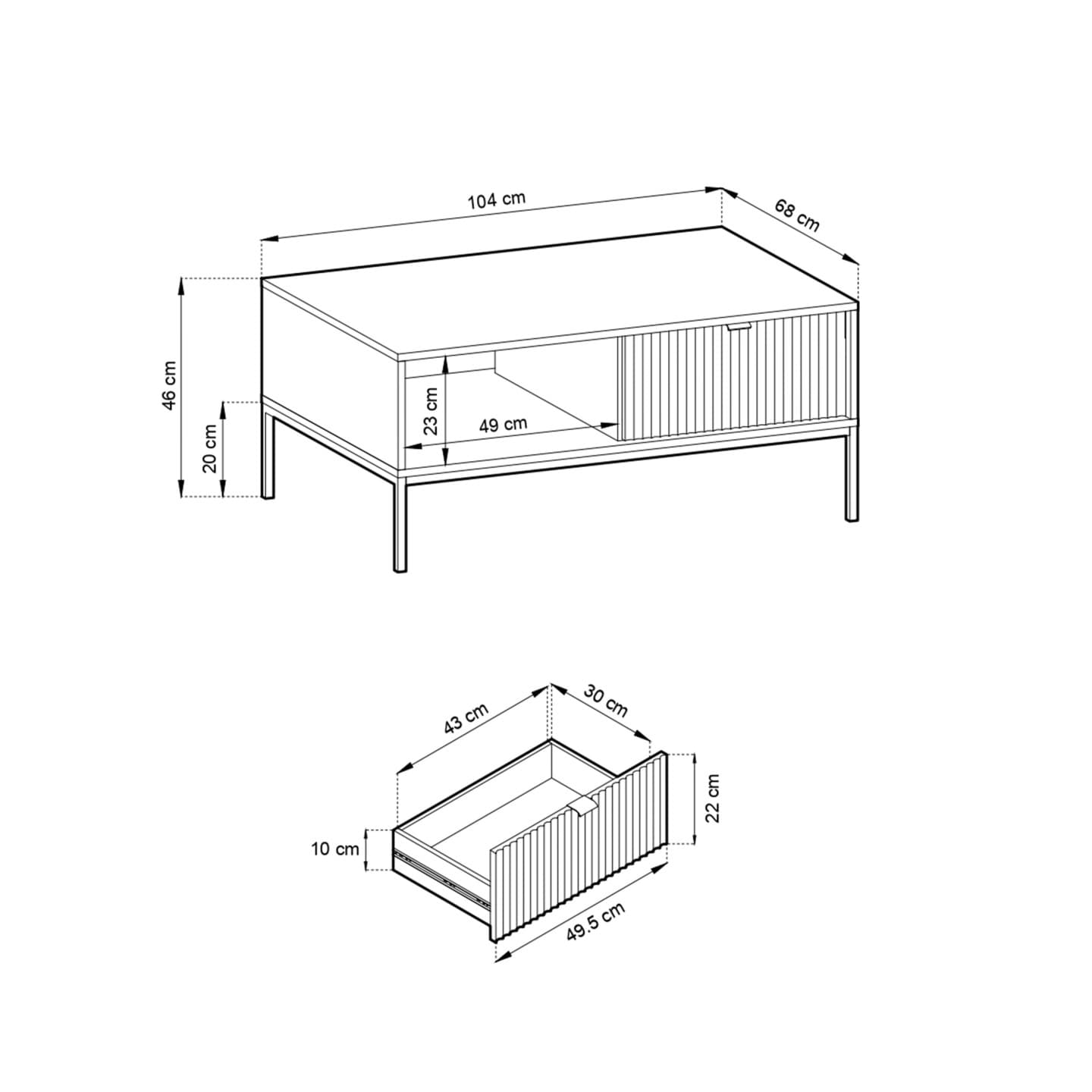 Stolik nocny Crow 104 cm biała + czarne nóżki