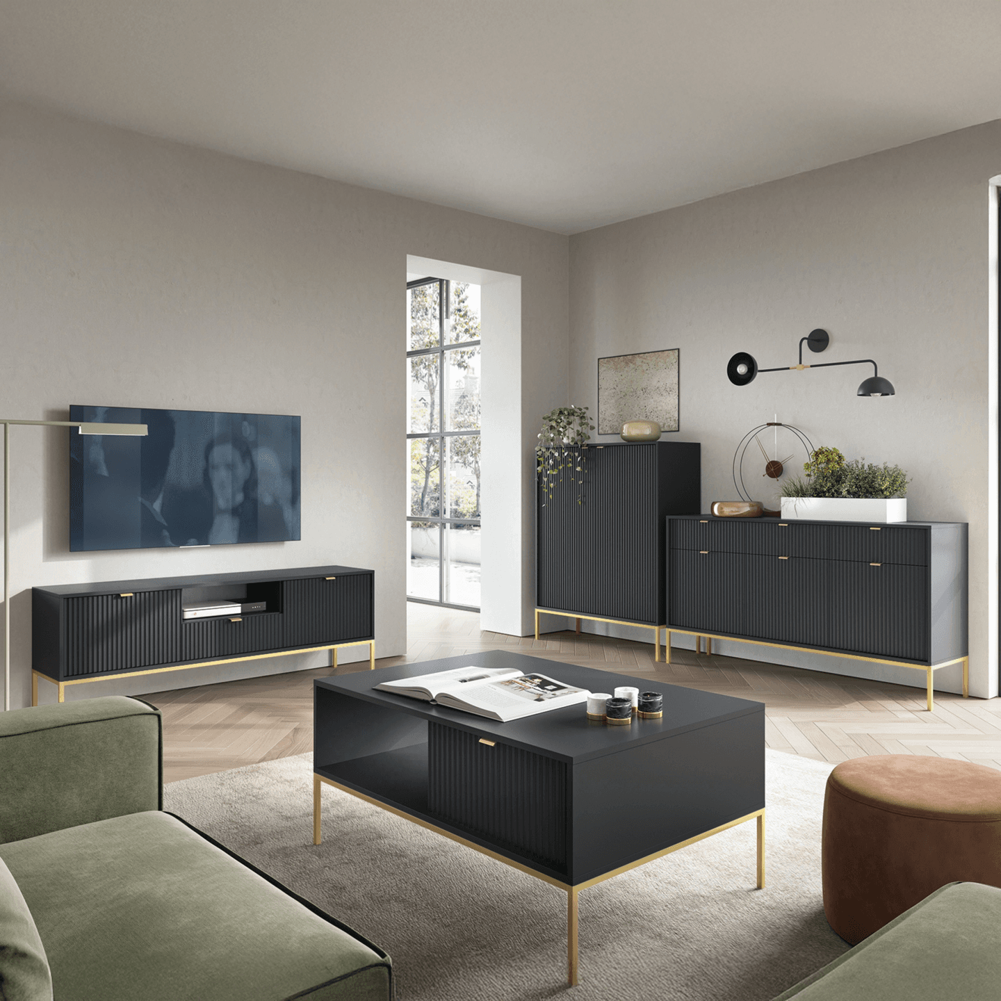 Stolik nocny Crow 104 cm czarna + złote nóżki