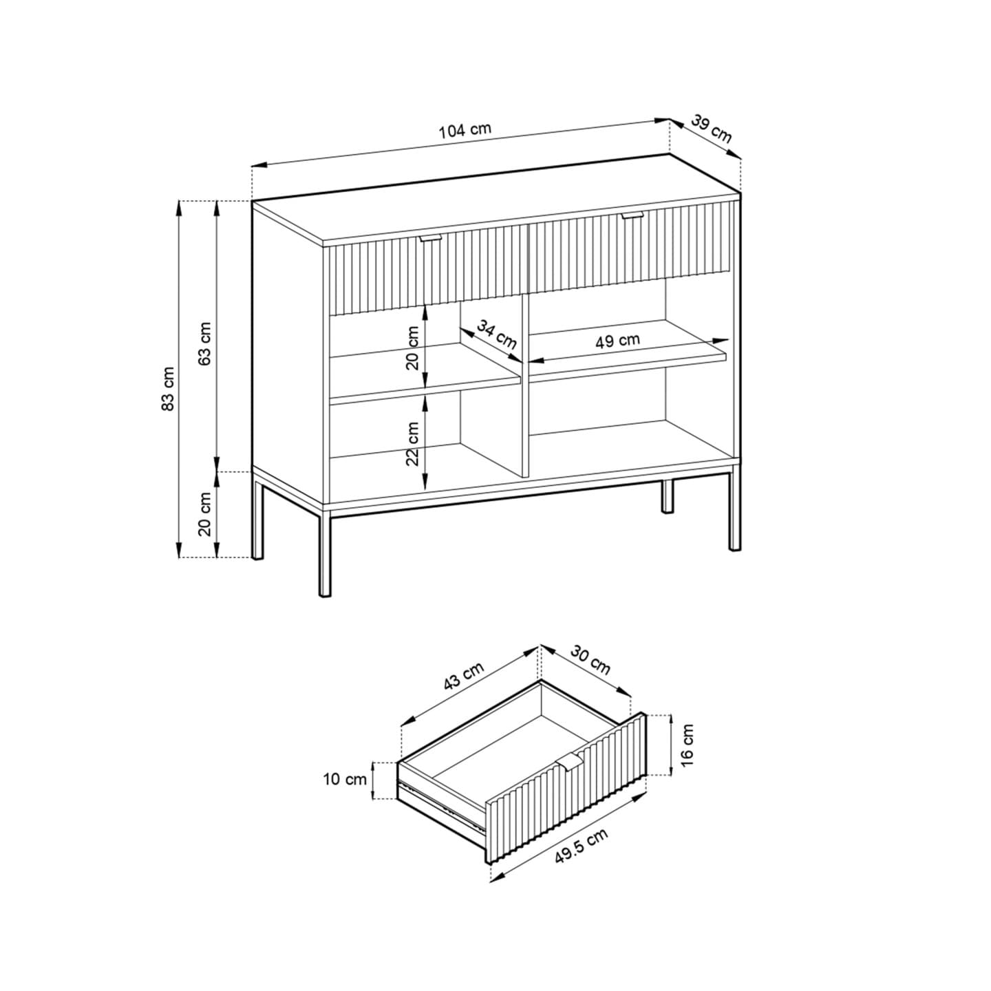 Komoda Crow 104 cm kaszmir + czarne nóżki