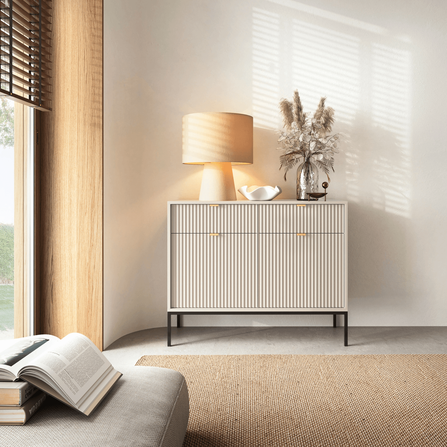 Komoda Crow 104 cm kaszmir + czarne nóżki