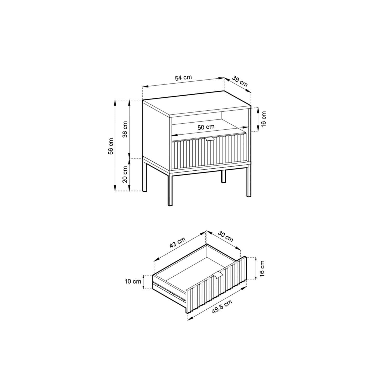 Stolik nocny Crow dąb vicenza + czarne nóżki