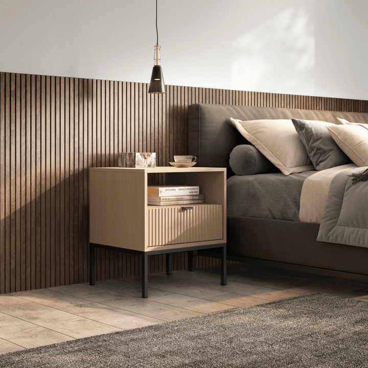 Stolik nocny Crow 54 cm dąb vicenza + czarny stelaż - zdjęcie 2