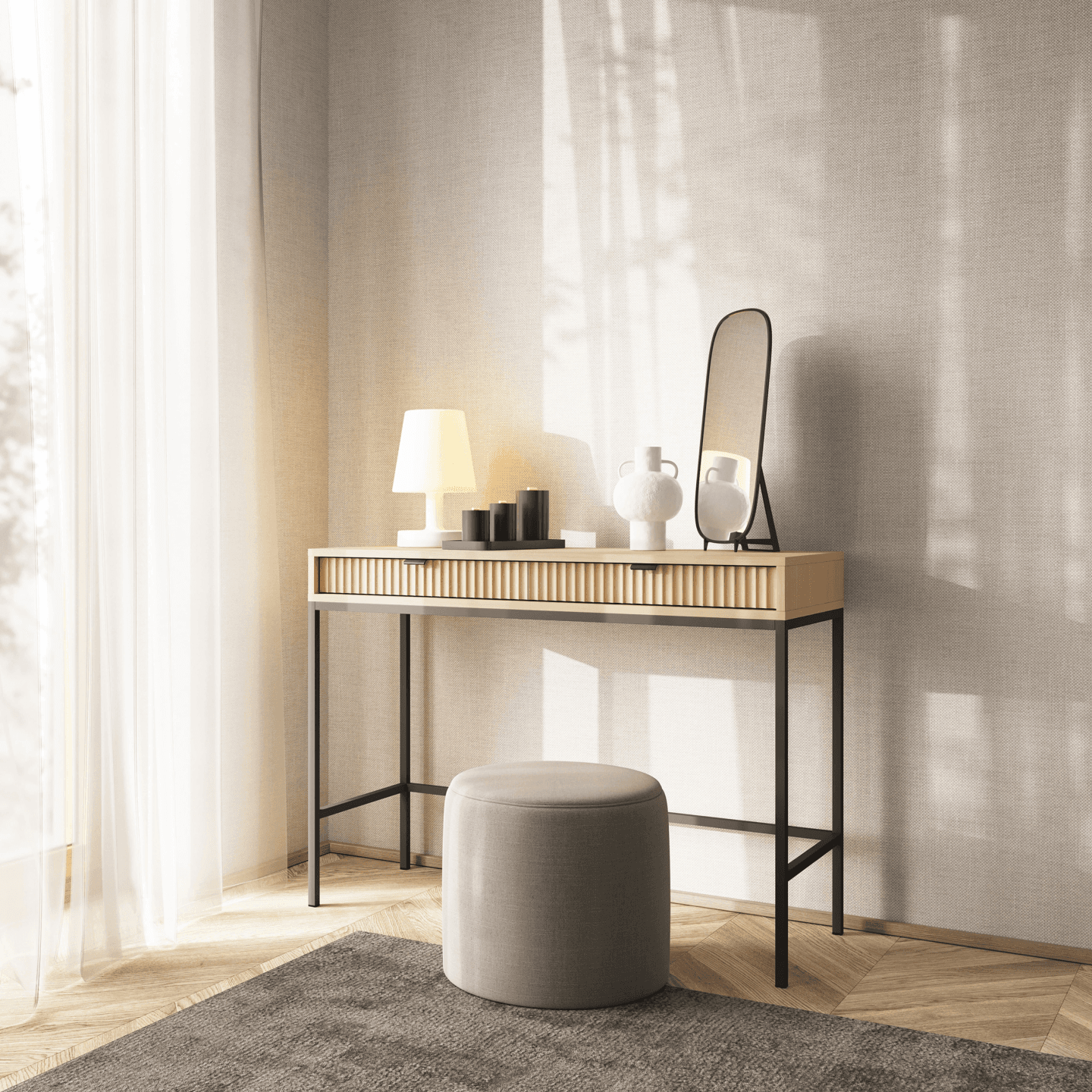 Toaletka Crow 104 cm dąb vicenza + czarny stelaż - zdjęcie 2