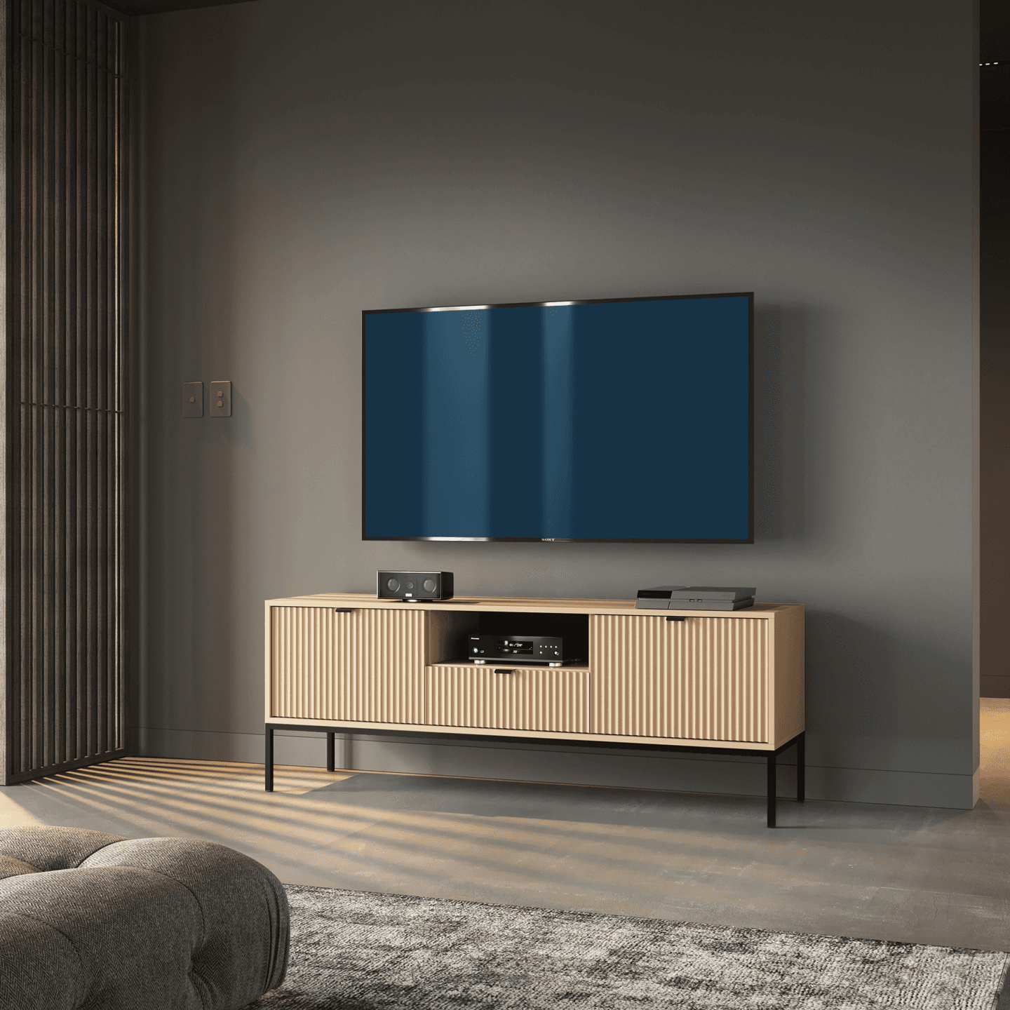 Szafka RTV Crow 154 cm dąb vicenza + czarne nóżki