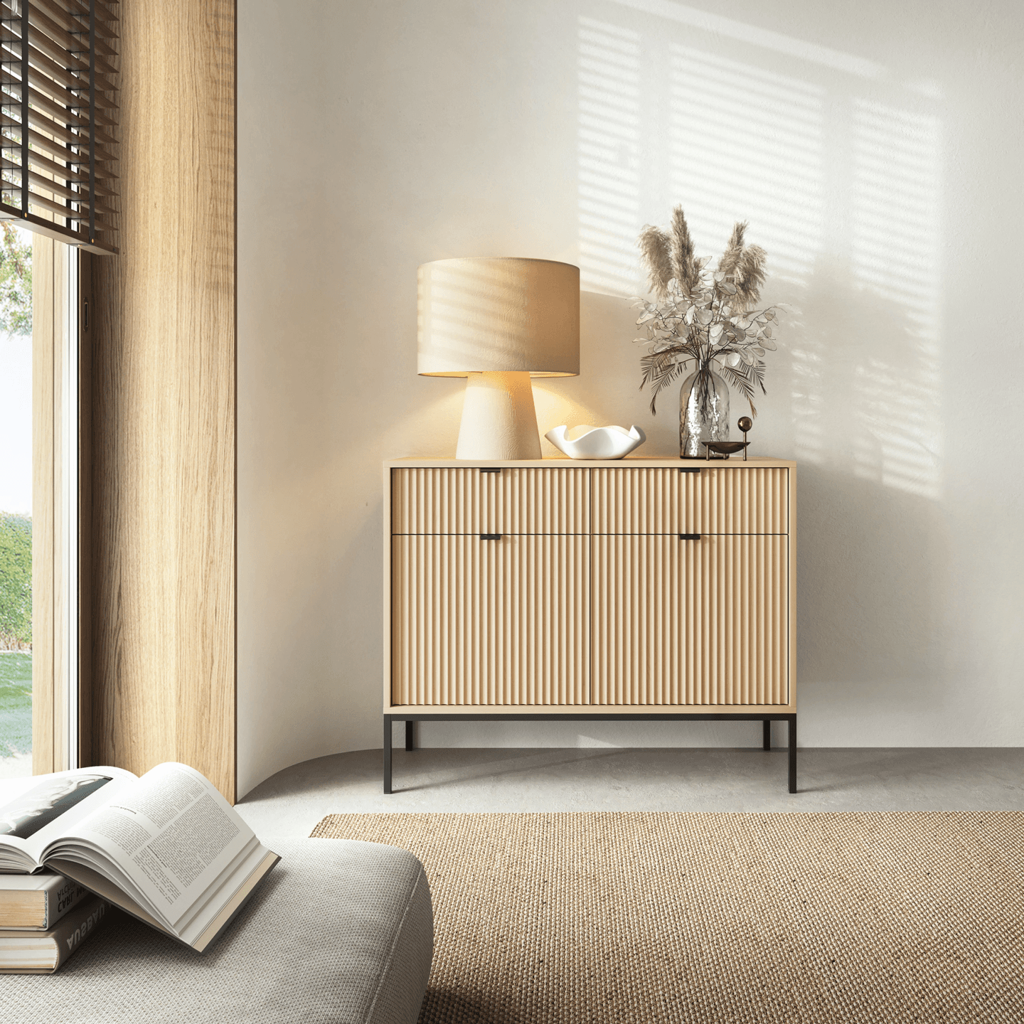 Komoda Crow 104 cm dąb vicenza + czarne nóżki