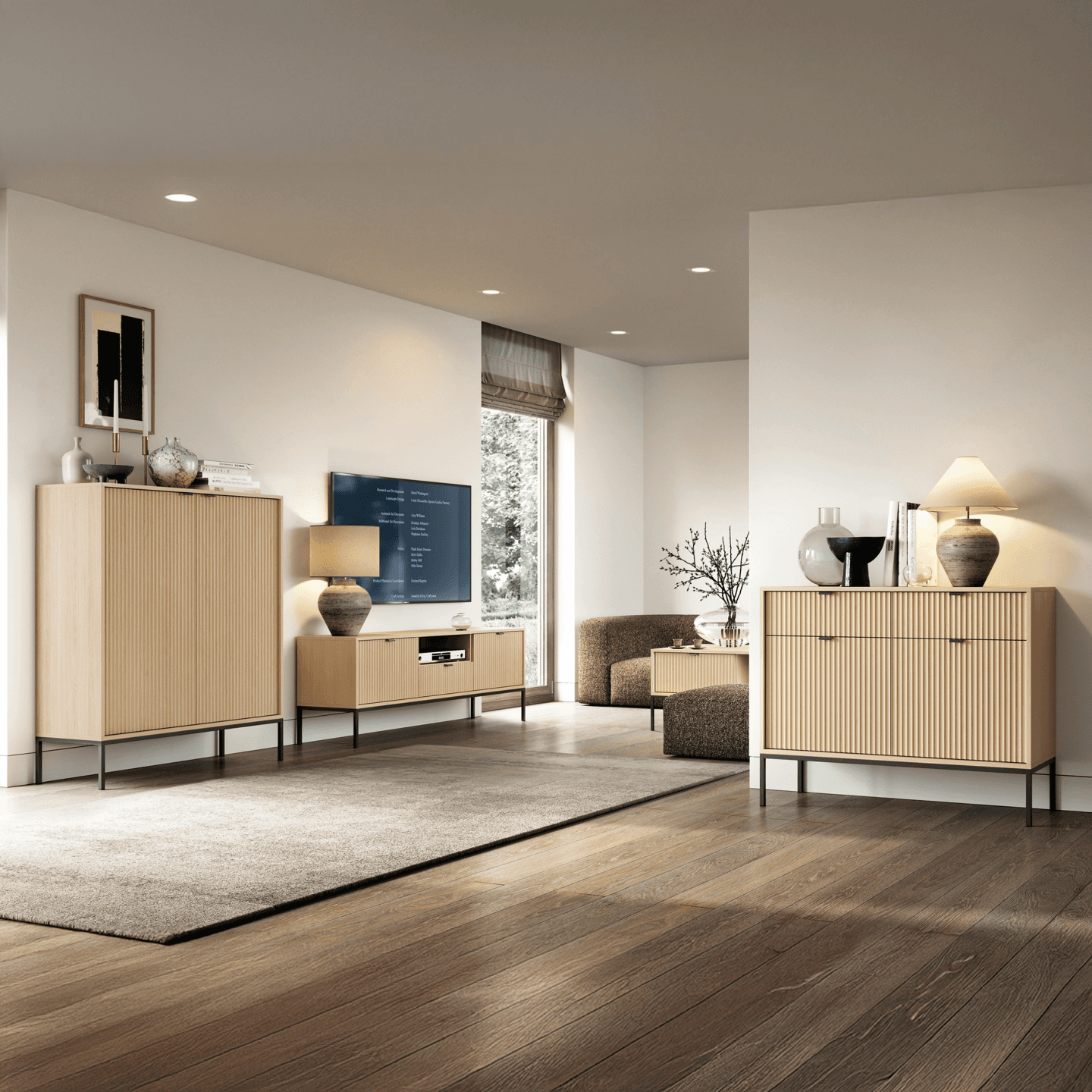 Komoda Crow 104 cm dąb vicenza + czarne nóżki