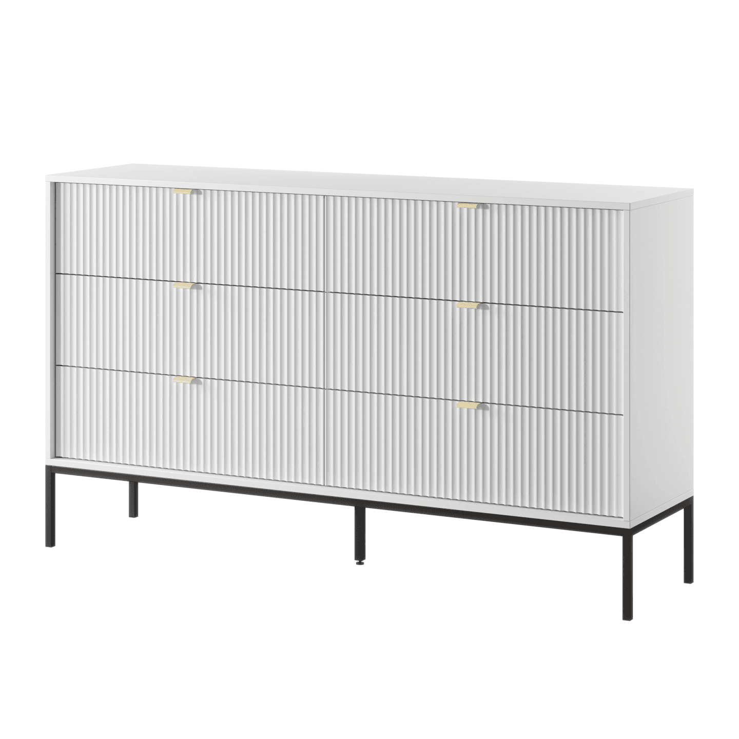 Komoda Crow z sześcioma szufladami biała + czarne nóżki