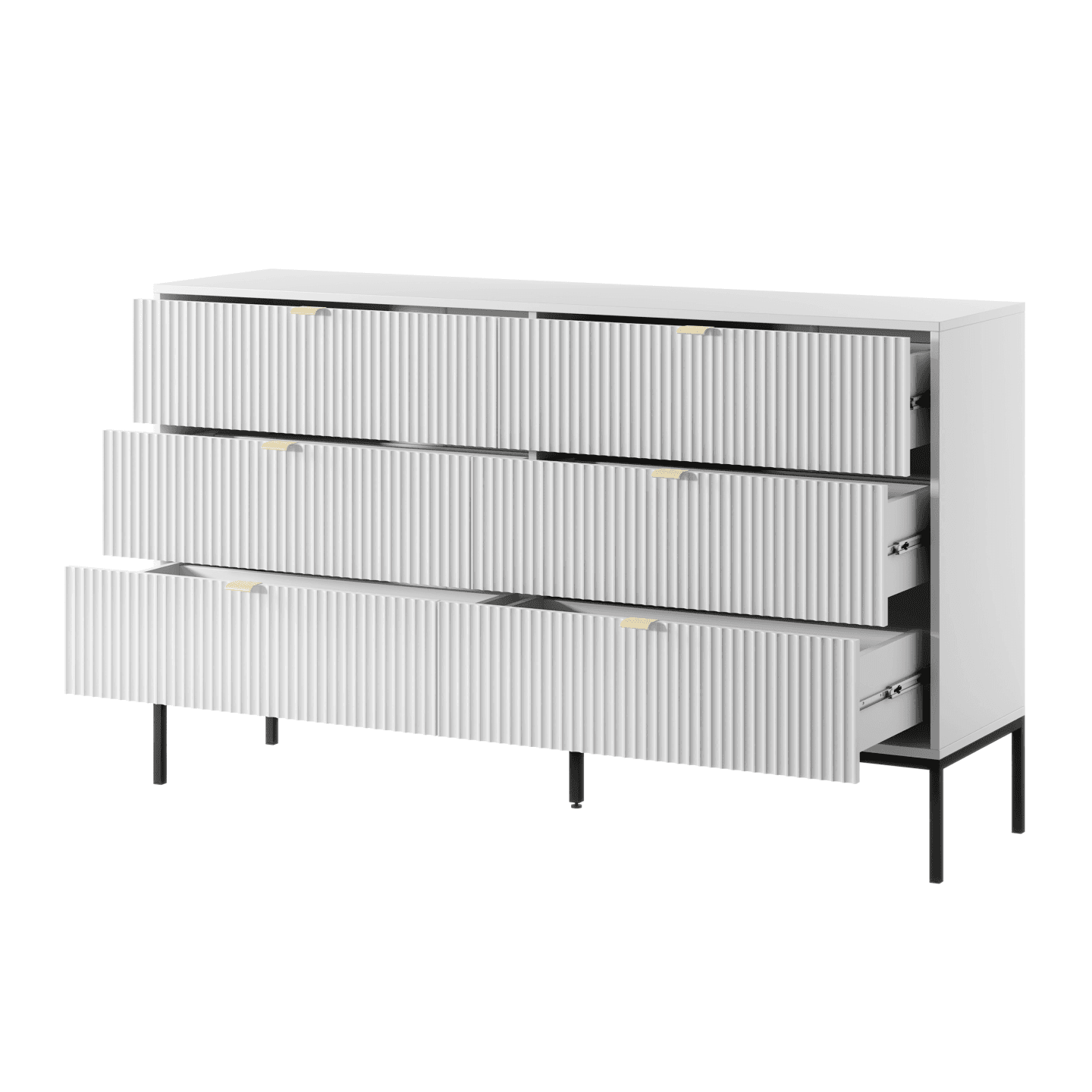 Komoda Crow z sześcioma szufladami biała + czarne nóżki
