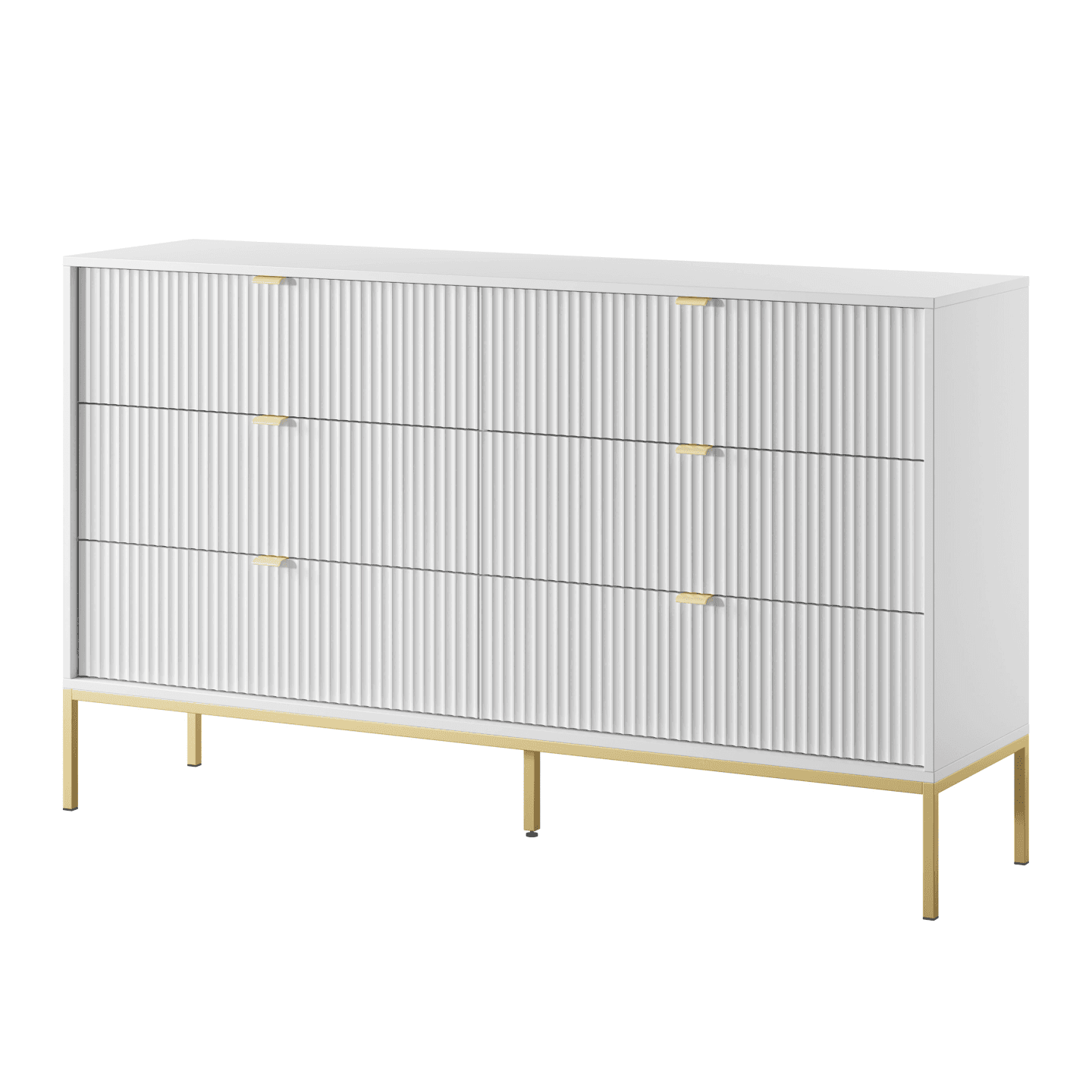 Komoda Crow z sześcioma szufladami biała + złote nóżki