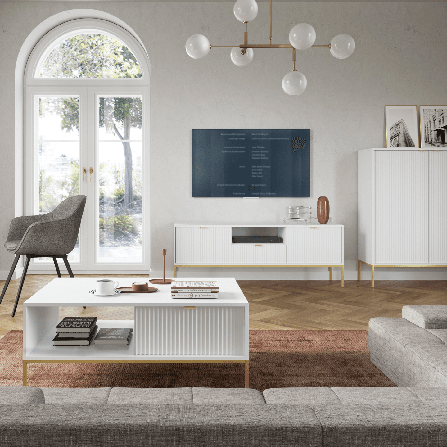 Komoda Crow z sześcioma szufladami biała + złote nóżki