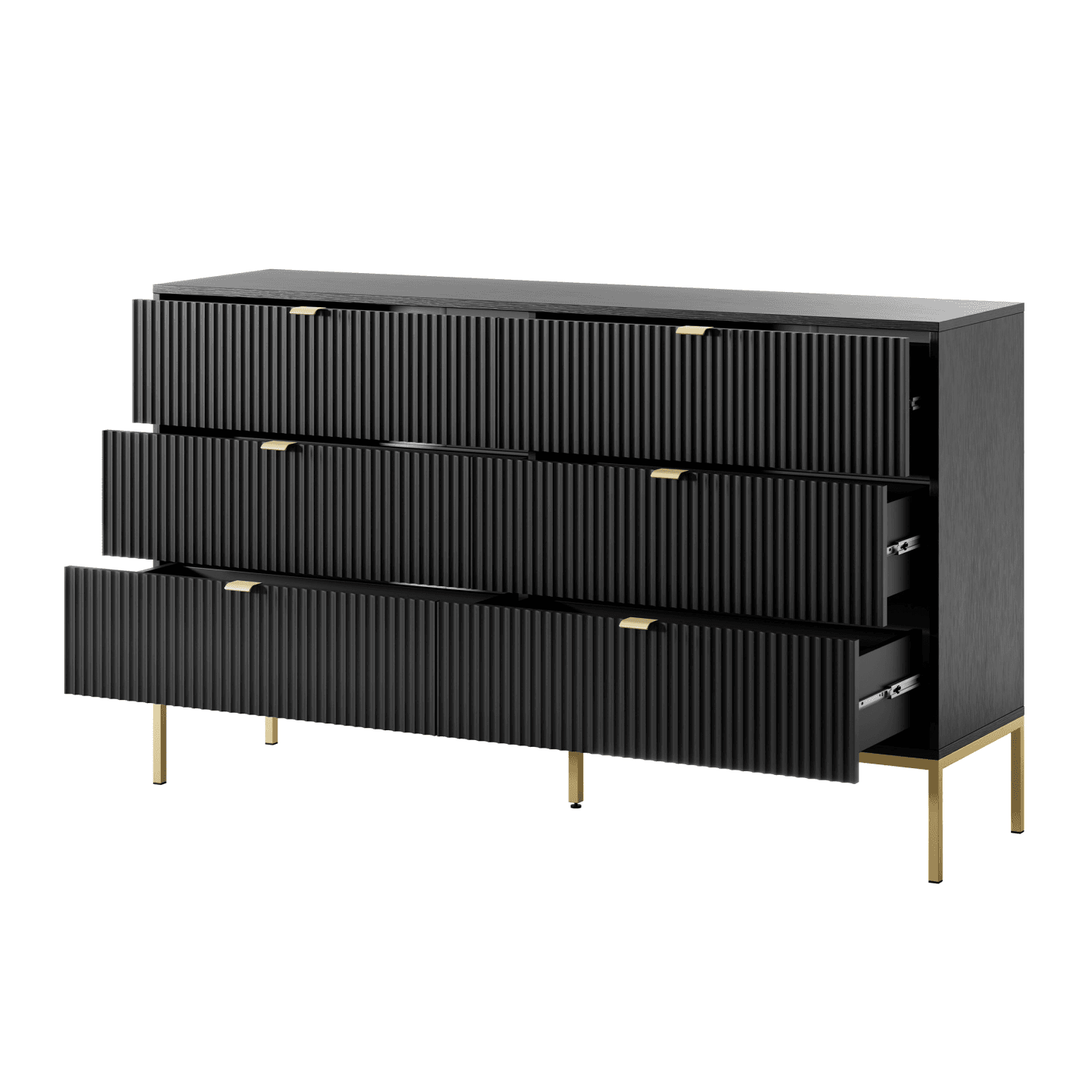 Komoda Crow z sześcioma szufladami czarna + złote nóżki