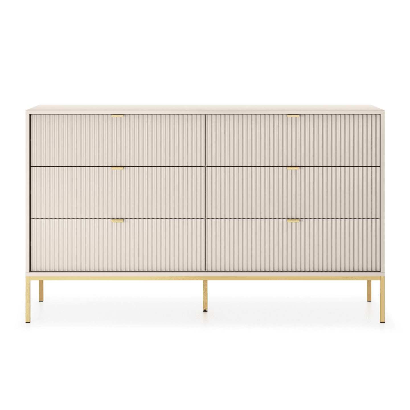 Komoda Crow z sześcioma szufladami kaszmir + złote nóżki