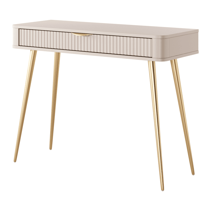 Toaletka Beżowa Verona ze złotymi nogami, Stylowa Ryflowana