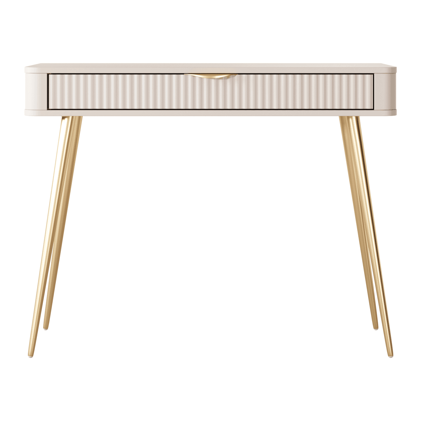 Toaletka Beżowa Verona ze złotymi nogami, Stylowa Ryflowana