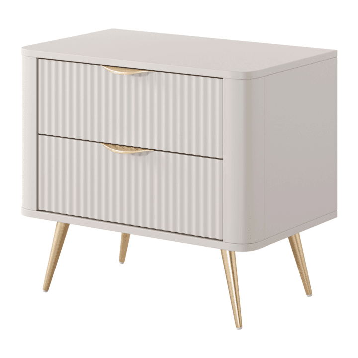 Stolik nocny Verona z szufladami Beż + złote nóżki, ryflowane fronty