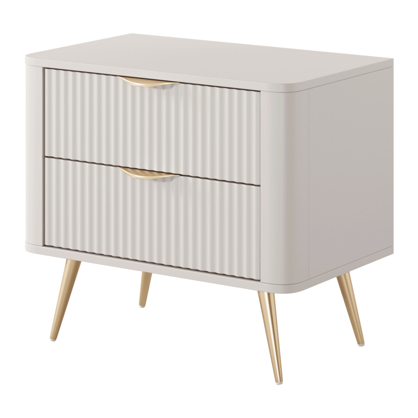 Stolik nocny Verona z szufladami Beż + złote nóżki, ryflowane fronty