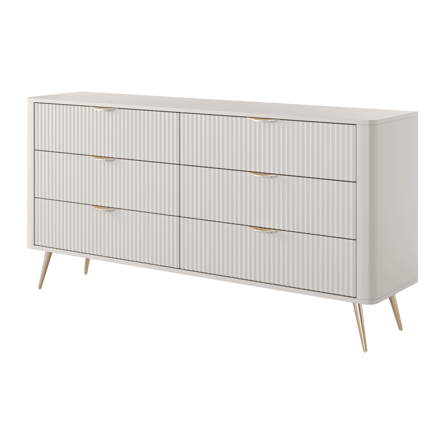 Nowoczesna Komoda Verona 6 szuflad Ryflowana Beż + złote nogi