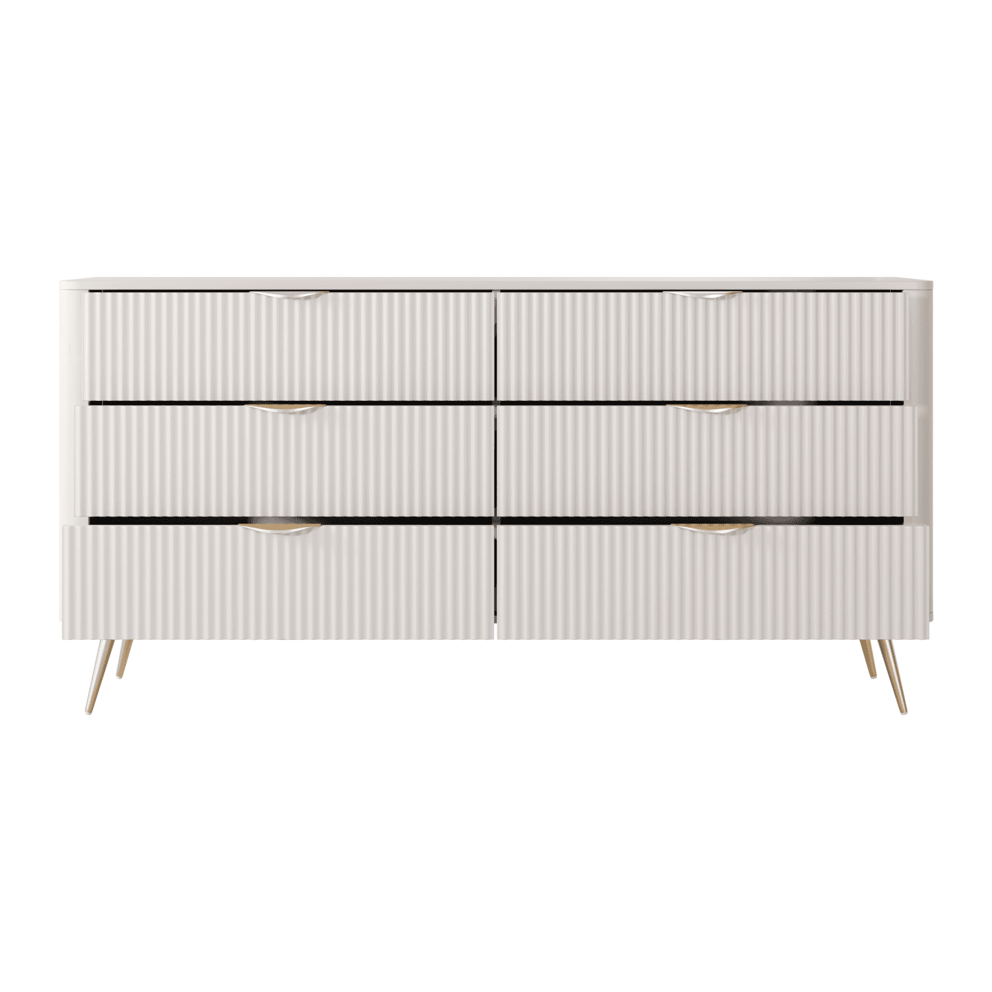 Nowoczesna Komoda Verona 6 szuflad Ryflowana Beż + złote nogi