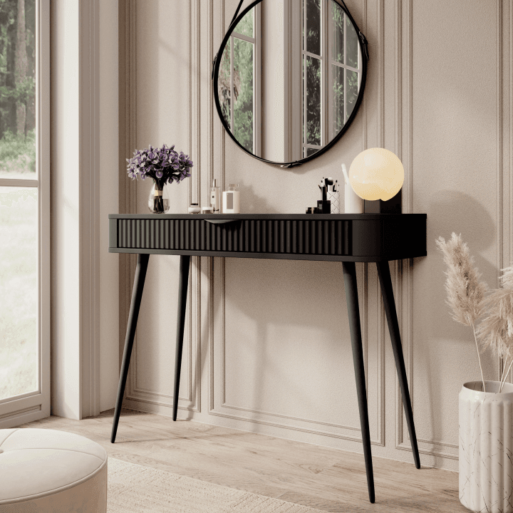 Toaletka do sypialni Verona czarna ryflowana, stylowa - zdjęcie 2