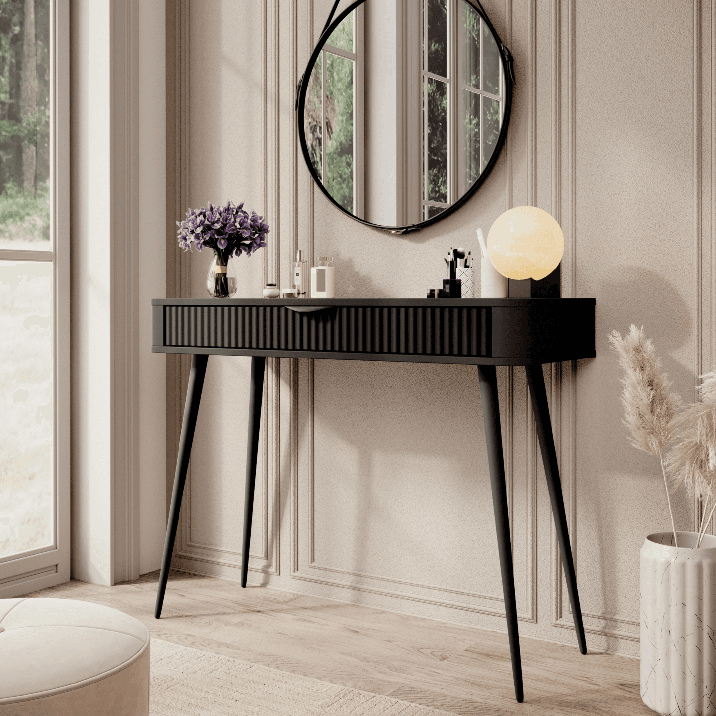 Toaletka do sypialni Verona czarna ryflowana, stylowa - zdjęcie 2