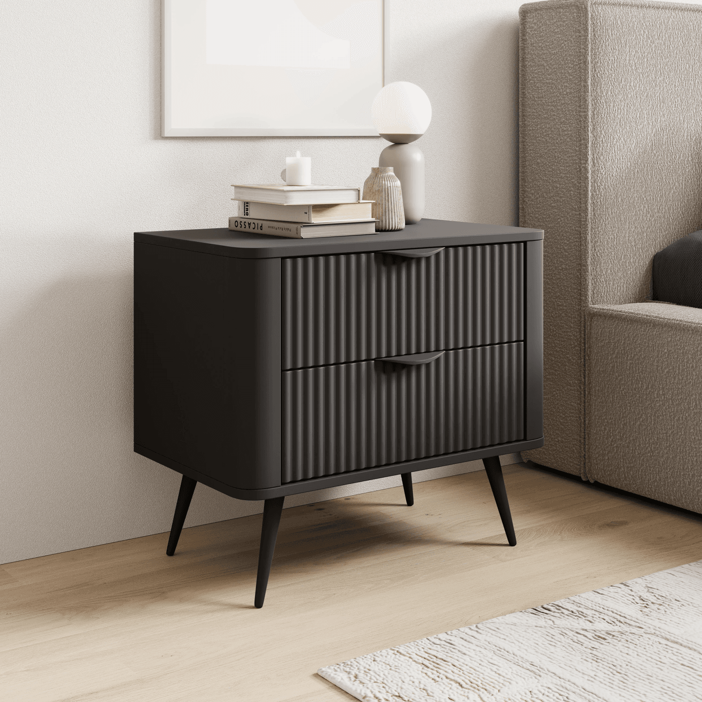 Stolik nocny czarny Verona z szufladami na nóżkach - zdjęcie 2