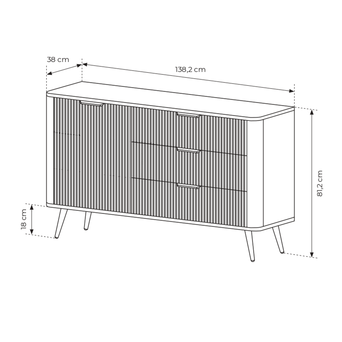 Komoda Verona z szufladami czarna, ryflowana do salonu, sypialni