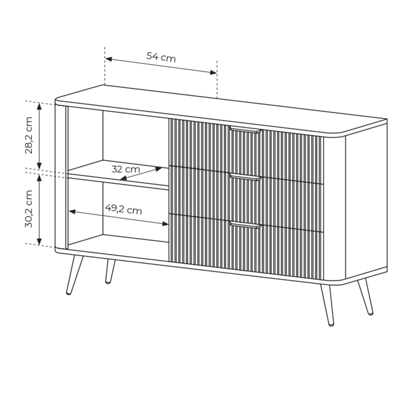 Komoda Verona z szufladami czarna, ryflowana do salonu, sypialni