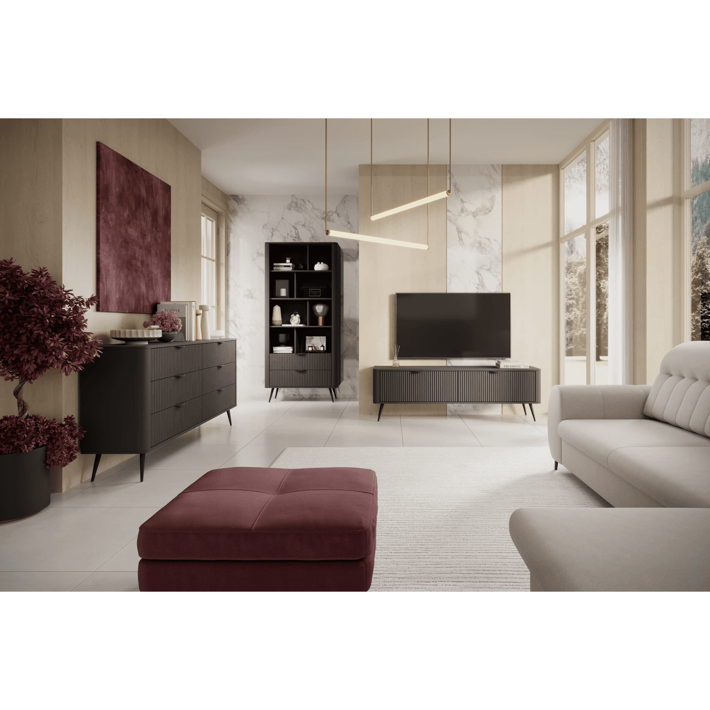 Komoda Verona z szufladami czarna, ryflowana do salonu, sypialni