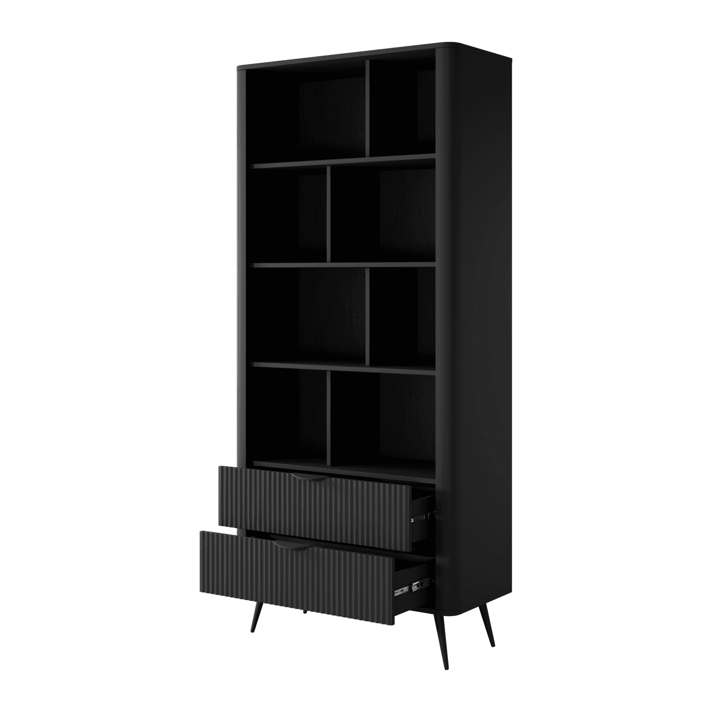 Nowoczesny Regał ryflowany z szufladami Verona Czarny