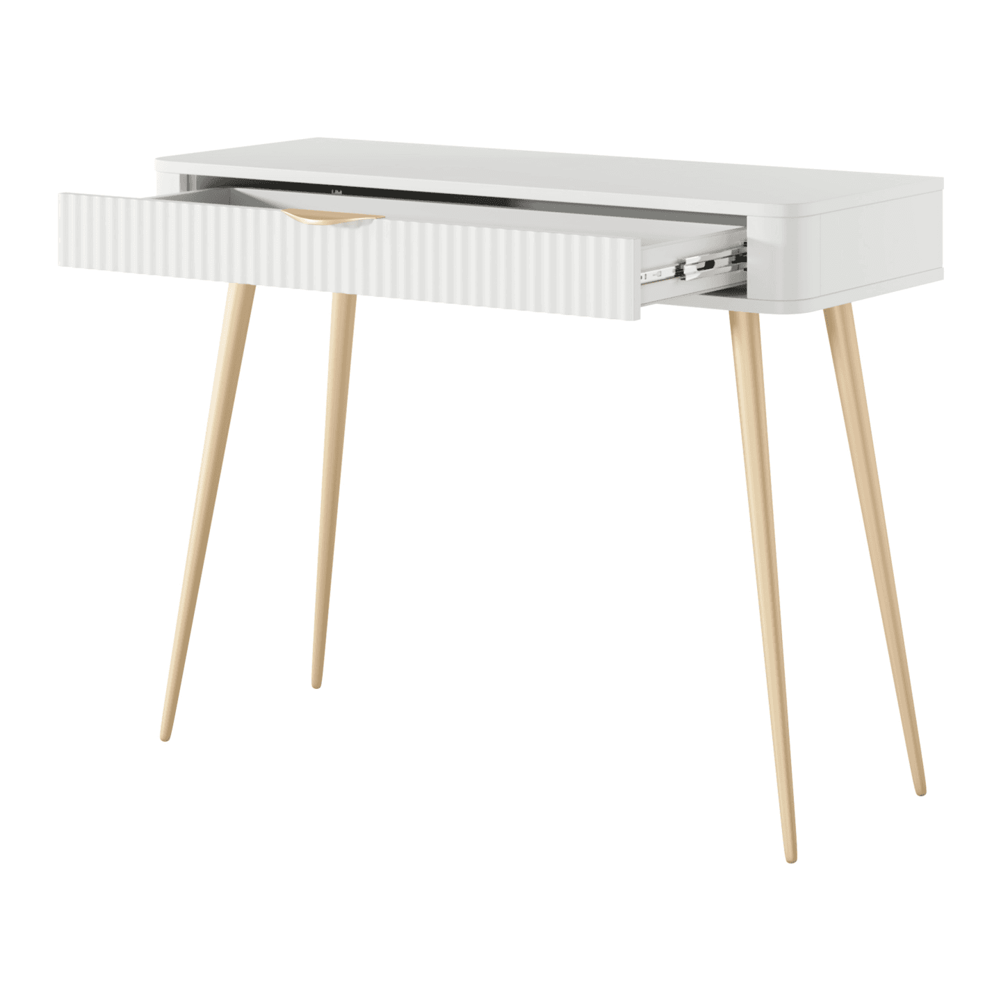 Stylowa Toaletka Verona, biała ze złotymi nogami i szufladą